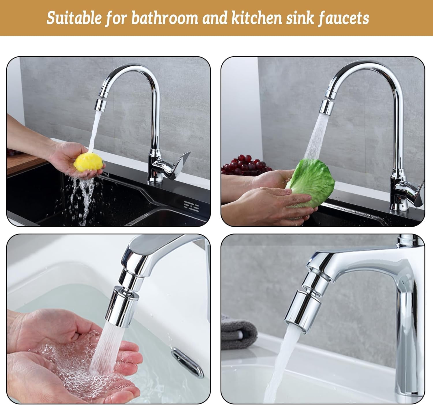 Swivel faucet aerator（Heavy ）, Dual-function 2-Flow Sprayer Faucet Head, 360° large Angle kitchen sink aerator,kitchen 55/64 inch female thread extender, Sink Aerator Chrome