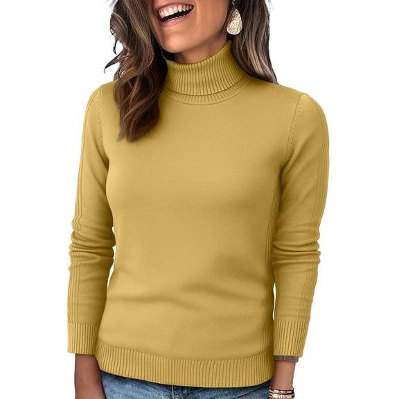 QHRMKOG Womens Sweaters Loose Fit Warm Turtle Neck Pullover Solid Color Long Sleeve Knited Sweater Winter Casual Tops Yellow XL