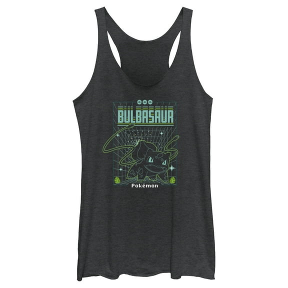 Women's Pokemon Bulbasaur Retro Grid Racerback Tank Top Black Heather 2X Large