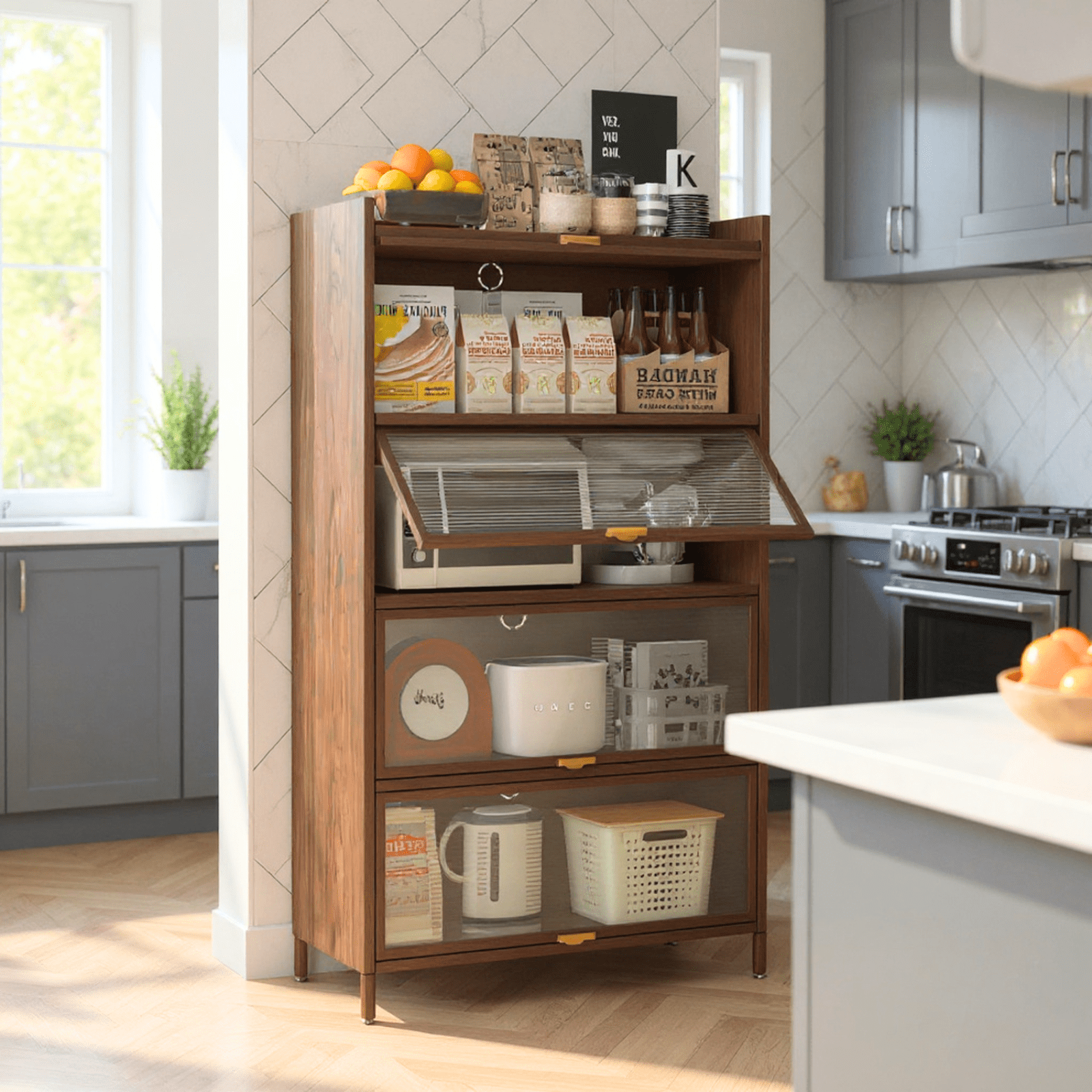 Homy Casa 57" Tall Storage Cabinet with Flip-Up Doors, Vertical Organizer for Entryway and Dining Room