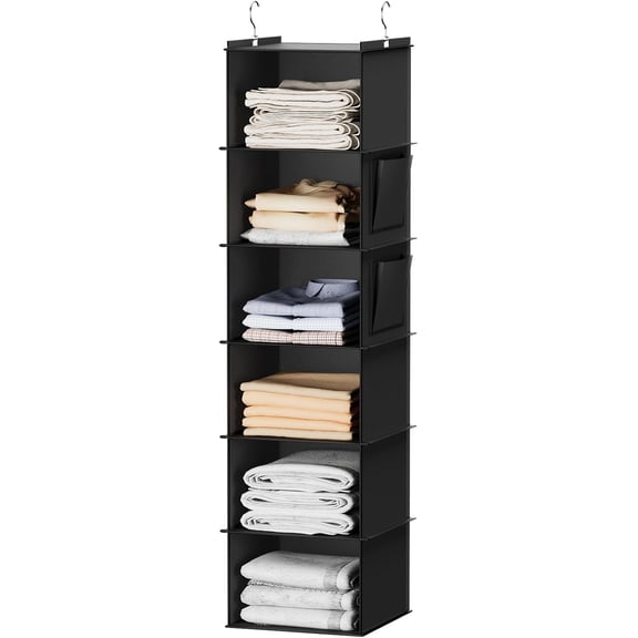 Hanging Closet Organizer and Storage, 6-Shelf Closet Hanging Storage Shelves, Grey