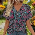 thumbnail image 4 of YUGYXL Womens Summer Tops Casual Short Sleeve Shirts Plus Size Oversized Trendy Boho Floral Graphic Tee Hot Pink Tops S, 4 of 6