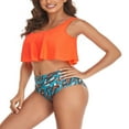 thumbnail image 3 of Family Matching Swimwear Mom and Daughter Patchwork Bra Ruffled Tops with Briefs Swimsuit, 3 of 6