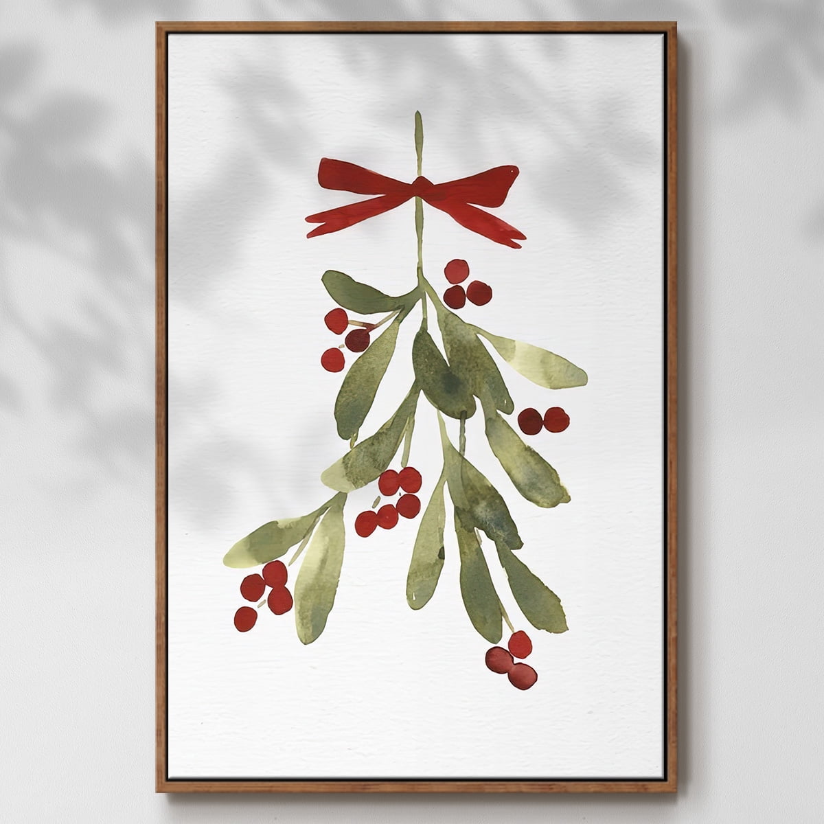 Mistletoe Bow I - Framed Gallery Wrapped Holiday Canvas - 27 x 41 - Rosewood Frame