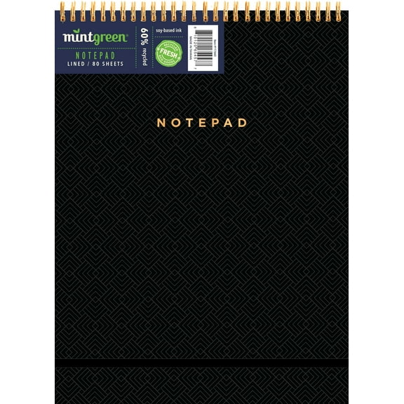Mintgreen Spiral Top Writing Pad, 8"x 10.75", Professional Series - Black, 80 sheets