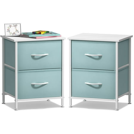 Sorbus Nightstand with 2 Drawers - Kids Bedside Table & End Table - Steel Frame Wood Top Easy Pull Fabric Bins - Dresser & Chest for Bedroom Office Dorm - 2 Pack