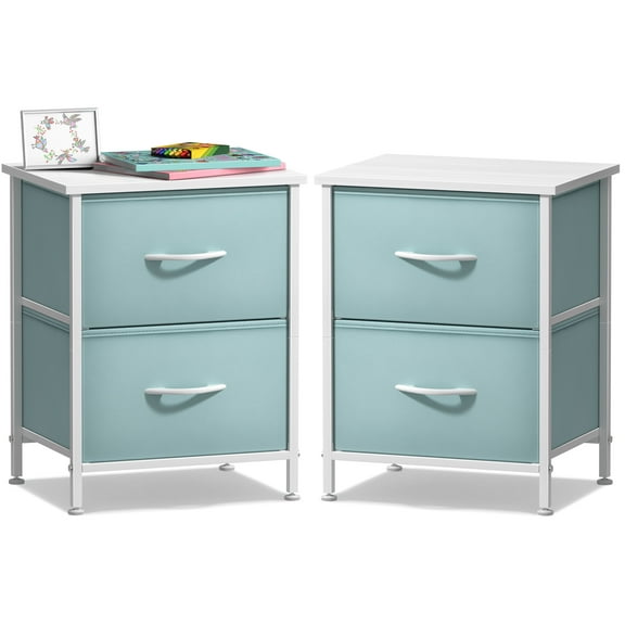Sorbus Nightstand with 2 Drawers - Kids Bedside Table & End Table - Steel Frame, Wood Top, Easy Pull Fabric Bins - Dresser & Chest for Bedroom, Office, Dorm - 2 Pack