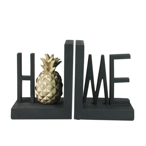 Set of 2 Paradise Found "HOME" Bookends with Faux Gold Pineapple 6.75"