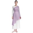 thumbnail image 2 of Aiihoo Womens Praise Dance Dress Oblique Shoulder Asymmetrical Hem Dress Floral Lace Tunic Dress Light Purple S, 2 of 7