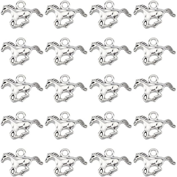 1 Box 120Pcs Silver Horse Charm Equestrian Charms Bulk Tibetan Style Alloy Metal Vintage Running Animal Horses Charms for Jewelry Making Charms DIY Necklace Bracelet Earring Crafting Adults