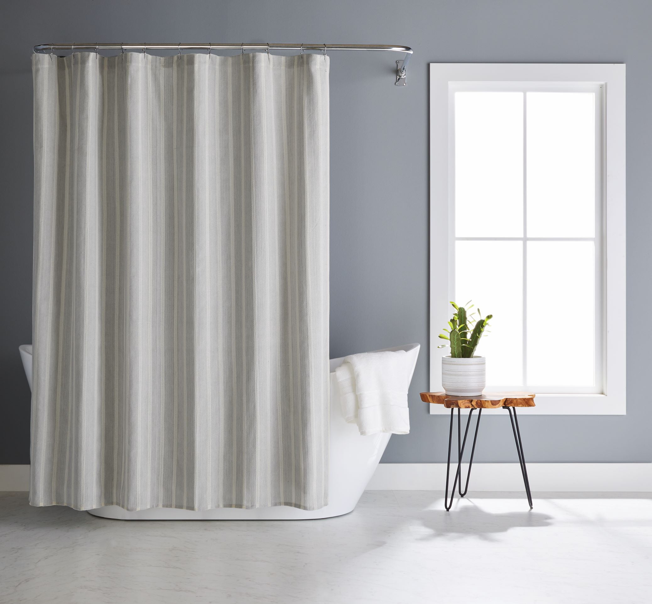 Better Homes & Gardens Basket Weave Stripe Poly Cotton Fabric Shower Curtain, 72" x 72", Gray