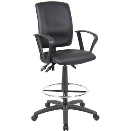 Multi-function leather Drafting chair with loop arms, Ergonomic Drafting Stool-Black Leatherette Draft
