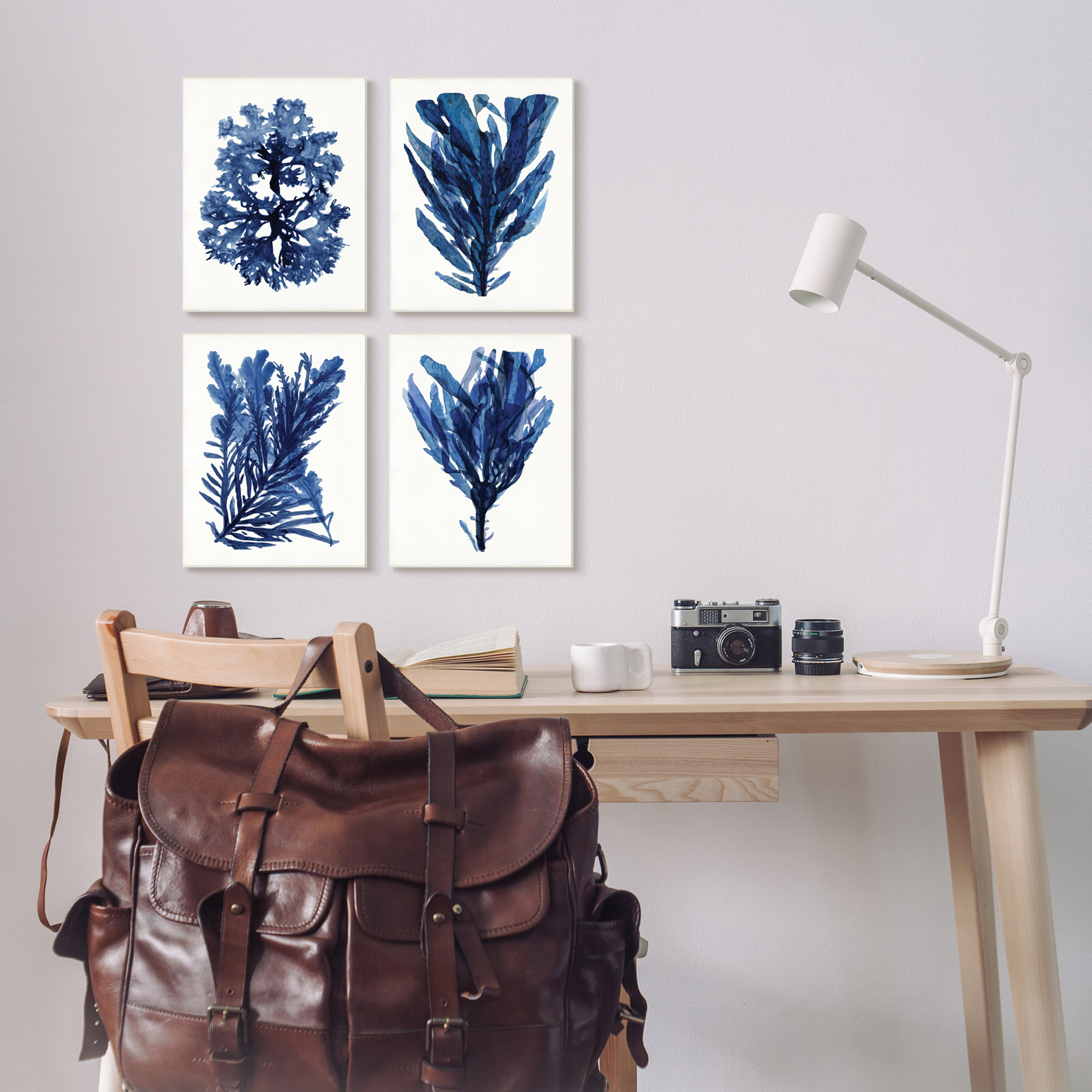Stupell Industries Indigo Blue Ocean Plants Coastal Sea Kelp Nature Painting Unframed Art Print Wall Art, 10 x 15, Set of 4