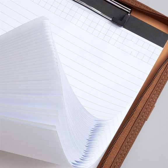 Leather Portfolio Folder with Zipper for Women/Men, Business Padfolio Handle, Conference Notepad Browm
