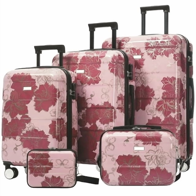 Conjunto de equipaje Nuevo modelo PC 5pcs, Hardside ligero duradero 20" 24" 28" maletas con 8" 14" estuches, maleta con ruedas giratorias de cerradura