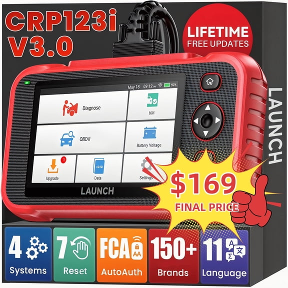 LAUNCH CRP123I V3.0 OBD2 Scanner Car Diagnostic Tool with 7 Resets, Check Engine ABS SRS Transmission Code Reader, Battery Test, Oil/EPB/DPF/SAS/BMS/Reset, Throttle Adaptation, Lifetime Free Update