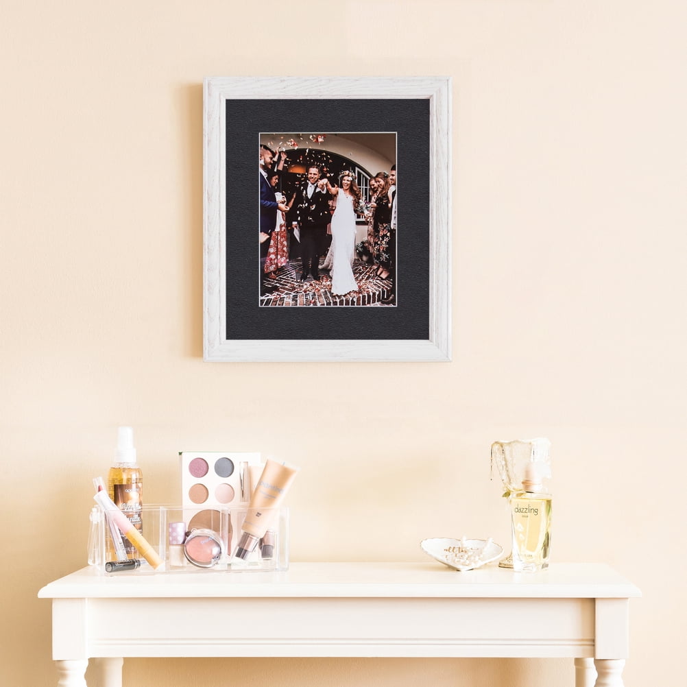 ArtToFrames 22x28 Matted Picture Frame with 18x24 Single Mat Photo Opening Framed in 1.25 Off White Wash on Ash and 2 Black Mat (FWM-4098-22x28)