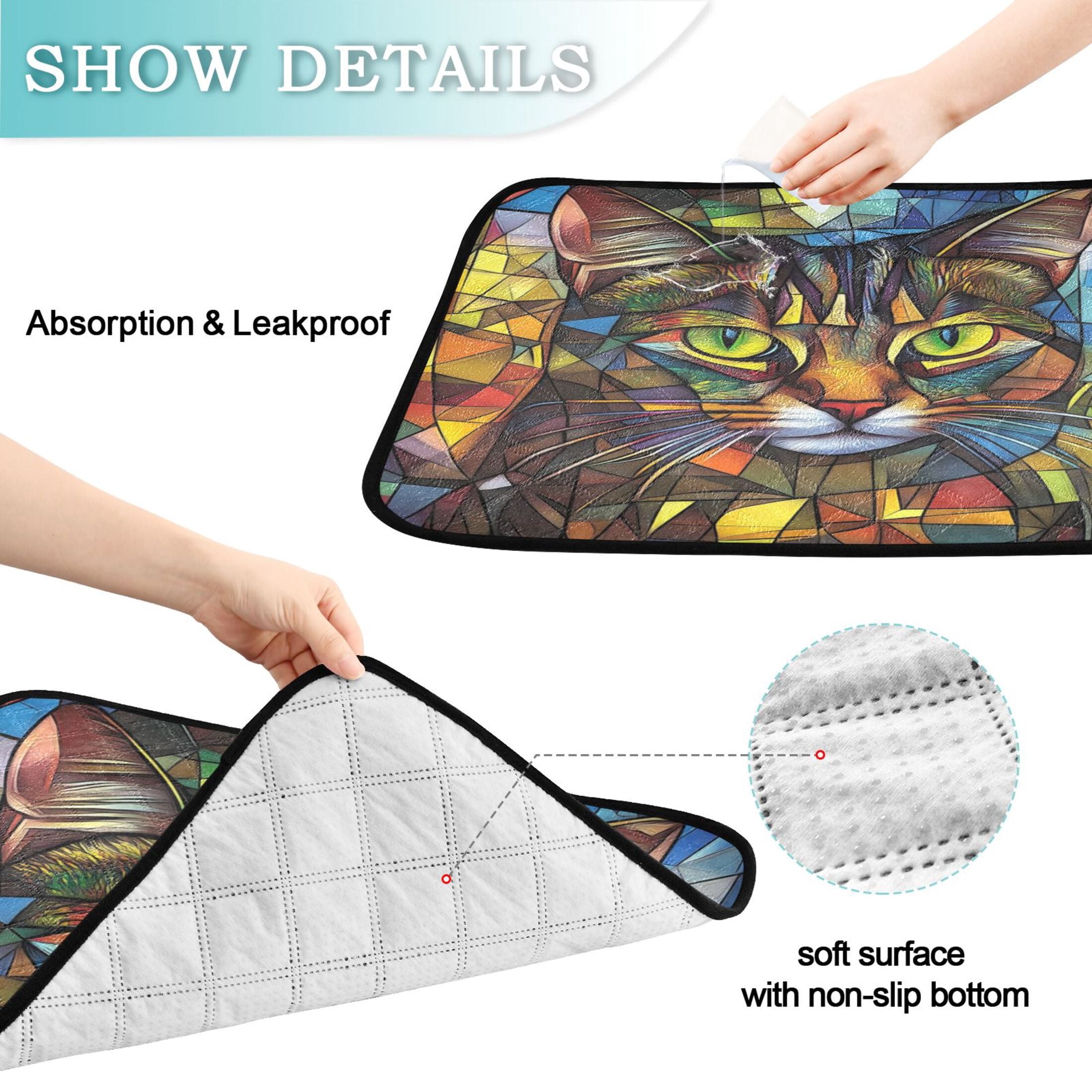 Qxltty Stained Glass Civet Cat Cat litter Pads Pet Set of 3 Diaper Mats Center Anti-leakage Layer Absorbent Soft and Comfortable