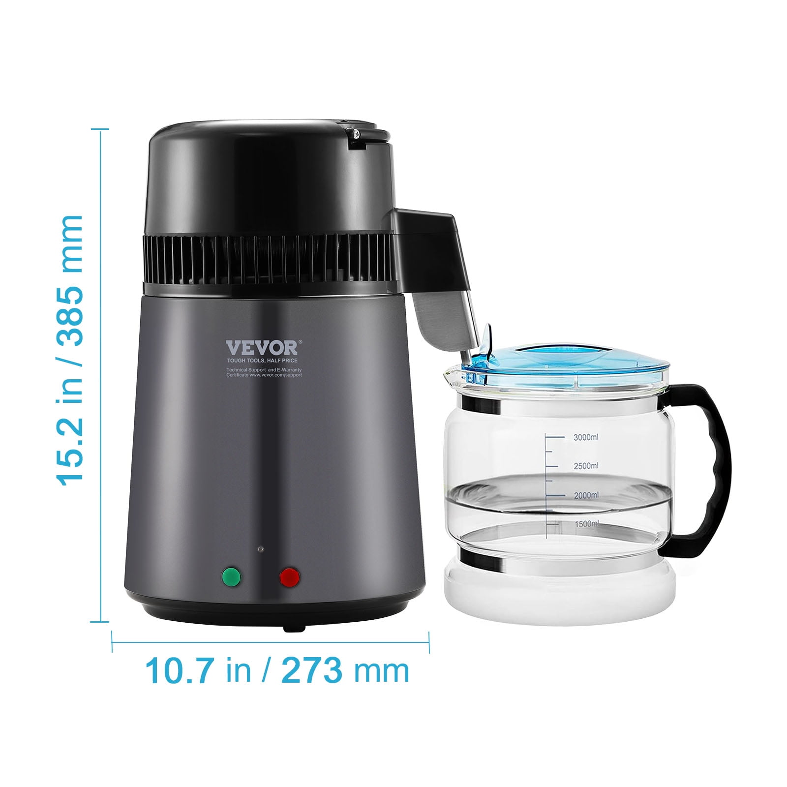 VEVOR Water Distiller, 4L 1.05 Gallon Pure Water Purifier Filter For Home Countertop, 750W Distilled Water Maker, Stainless Steel Interior Distiller Water Making Machine to Make Clean Water, Gray