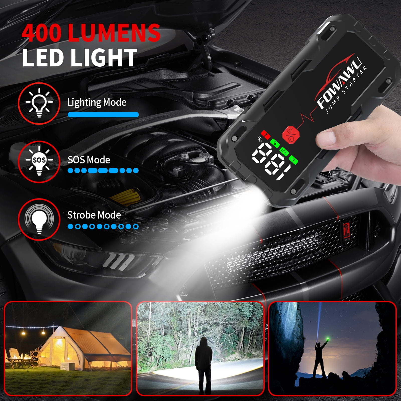 FOWAWU 26800mAh 7000A Jump Starter for 12V Vehicles, Car Battery Jump Starter Power Pack with Smart Jumper