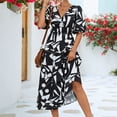 thumbnail image 2 of Wycnly Formal Dresses for Women Fashion Empire Waist Flowy Swing Tunic A Line Dresses V-Neck Short Sleeve Geometric Print 2024 Summer Midi Dress Black l, 2 of 7