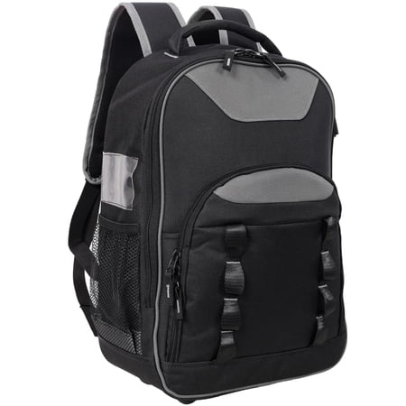 Work Tool Bag with Multi-Use Pockets, Tool Backpack, 18 Inch 55lbs Load Capacity Backpack Tool Bag, 600D Oxford Cloth Back Pack, Multiple Pockets Organizer for Electricians Technicians (Black)