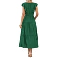 thumbnail image 5 of Xuanfei Women Solid Square Neck Ruffle Flutter Sleeve Tie Waist tiered Maxi Dress, 5 of 7