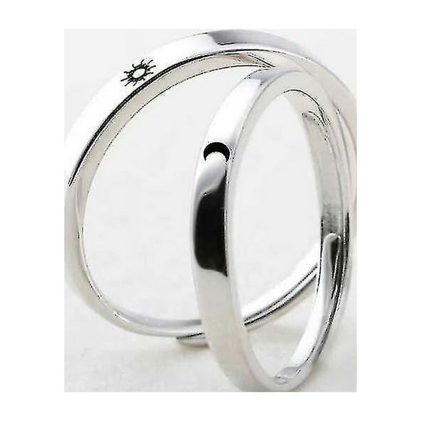 Juego de anillos de promesa de 2 piezas Anillos chapados en plata estilo sol y luna para pareja novio, tamaño: Ancho de las mujeres: Ancho de 2,5 mm para hombres: 3mm