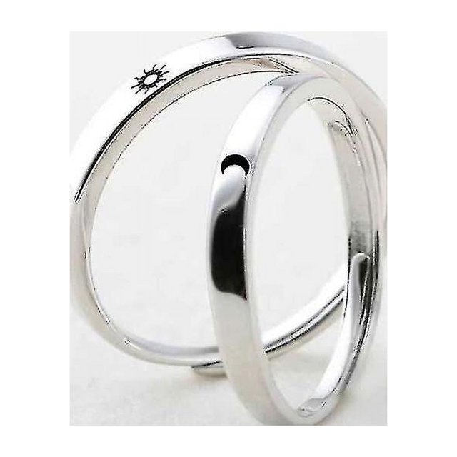 Juego de anillos de promesa de 2 piezas Anillos chapados en plata estilo sol y luna para pareja novio, tamaño: Ancho de las mujeres: Ancho de 2,5 mm para hombres: 3mm