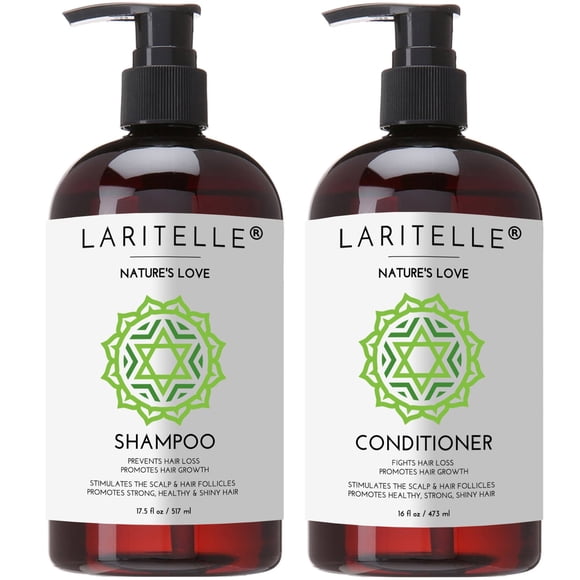 Champú orgánico Laritelle 17 oz + Acondicionador 16 oz | Previene la caída del cabello Promueve el crecimiento del cabello | Quinua Orgánica + Queratina + Romero Jengibre y Pomelo | SIN OGM SLS Gluten