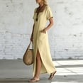thumbnail image 6 of Karymi Maxi Dress, Square Neck Short Sleeve Casual Long Dress with Pockets and Long Side Slit, Solid Summer A-Line Flowy Dress Maxi Dress, 6 of 6