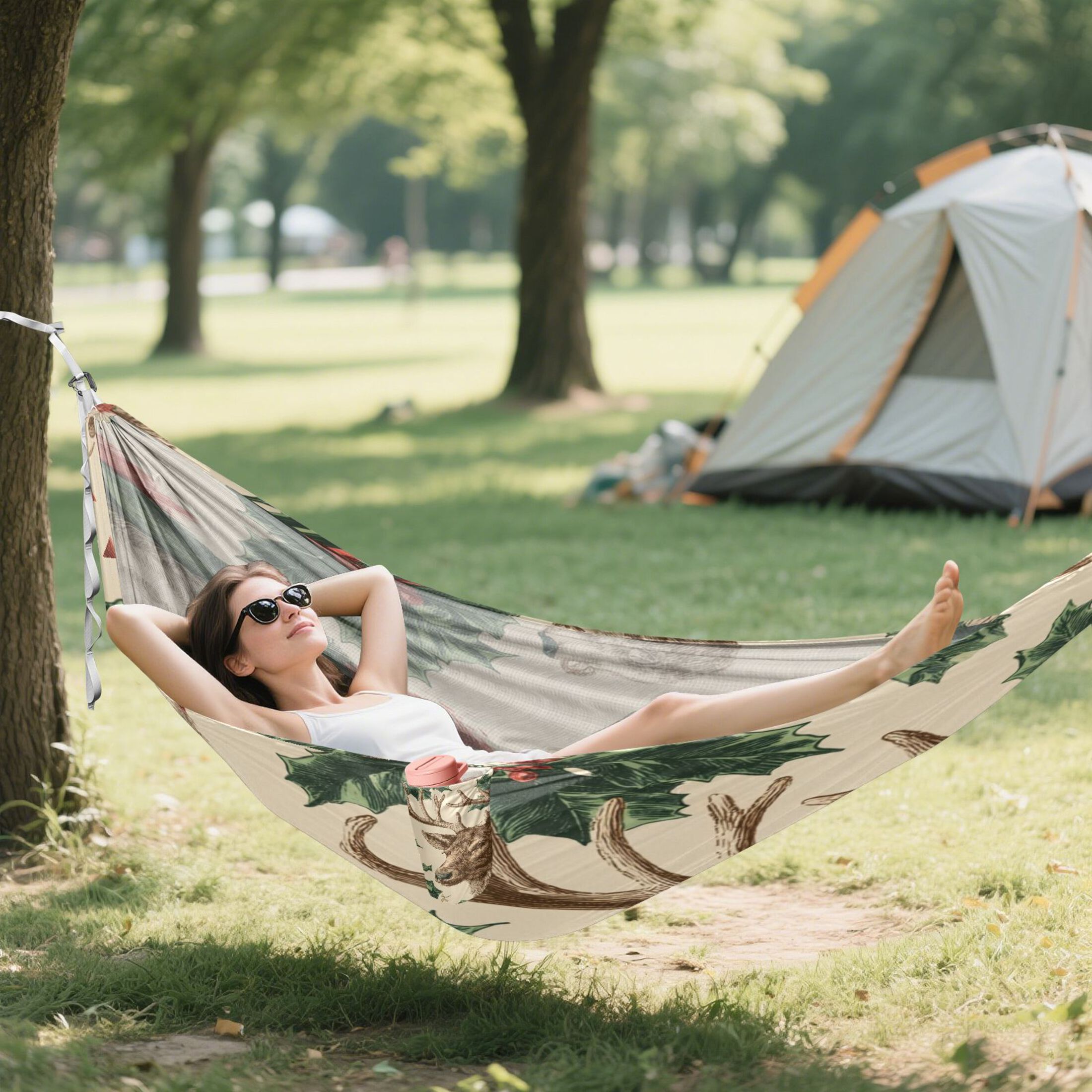 Hammock Camping Hammock Nylon Portable Hammock Travel Camping Hammock Retro Christmas Illustration