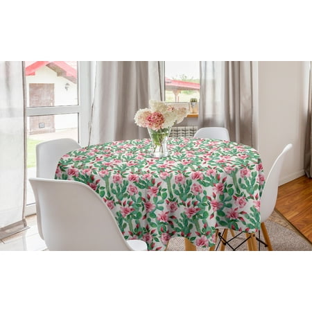 

Floral Round Tablecloth Roses with Thorns Rosebuds Cactus Wild Plants Art on Plain Background Circle Table Cloth Cover for Dining Room Kitchen Decor 60 Fern Green Pastel Pink by Ambesonne