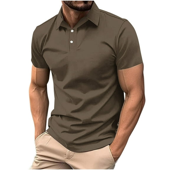 ohmzyzo Mens Business Work Shirts Casual Short Sleeve Solid Color Dress Tee Tops Quick Dry Regular Fit Golf Shirts Button Down Soft Breathable Blouses Khaki XXL