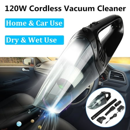 LED Cordless Home Car Quiet Vacuum Cleaner High Power 120W Wet&Dry Use Portable Handheld Auto Vacuum Cleaner with 3 Different Attachments and