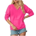 thumbnail image 5 of larppty V Neck Sweatshirt Women Pocket No Hood Oversized Pullover Casual Soft Long Sleeve Tops With Pockets Fall Fashion (Hot Pink, L), 5 of 7