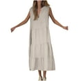 thumbnail image 2 of Gspmoly Robes Décontractées pour Femmes, Mode Robe d'Été Unie Sans Manches à Col en V Mi-Mollet Robes d'Été pour Femmes Articles en Liquidation, 2 of 6