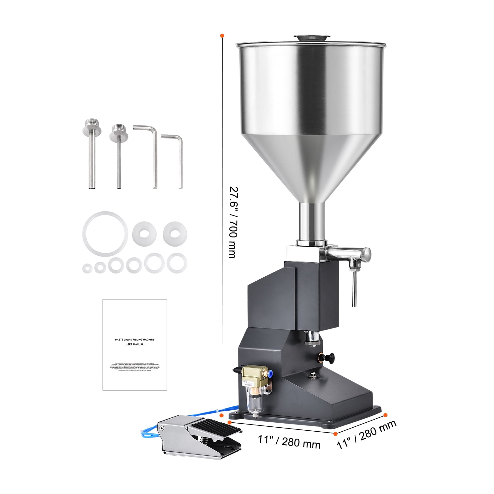 SKYSHALO Air-Operated Liquid Dispenser, 5-50ml Capacity, Stainless Steel, for Milk, Water, Juice, Essential Oils, Shampoo, Cosmetics, Honey, Lotion, Includes Foot Pedal