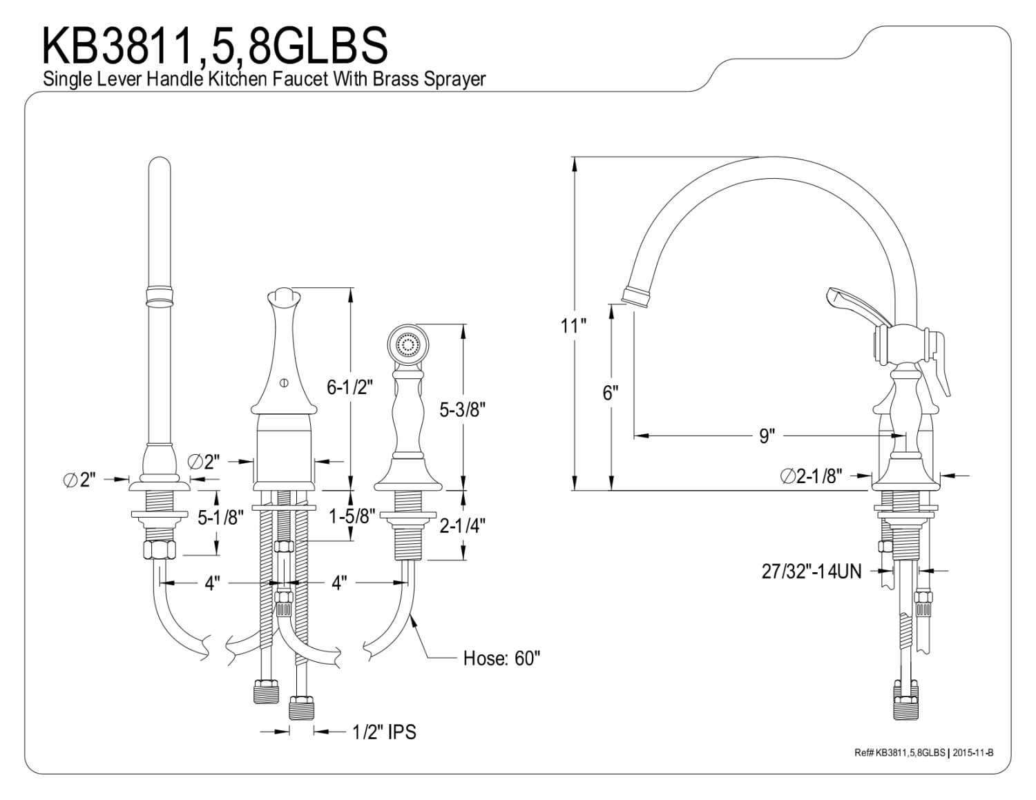 Kingston Brass KB3811GLBS Widespread Kitchen Faucet, Polished Chrome