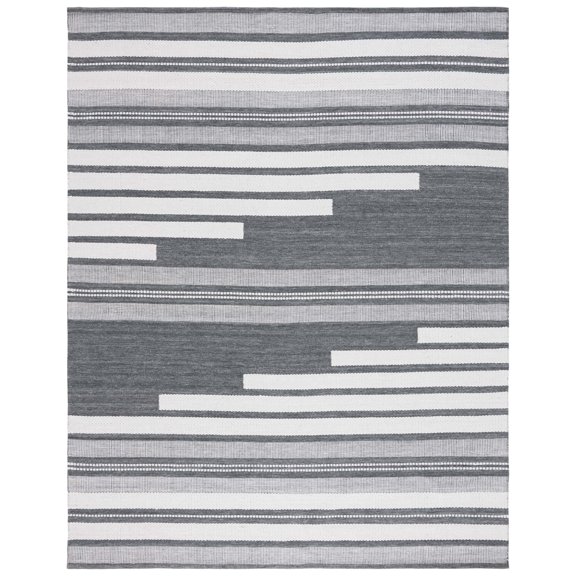SAFAVIEH Kilim Adam Striped Polyester Area Rug, Ivory/Dark Grey, 8' x 10'