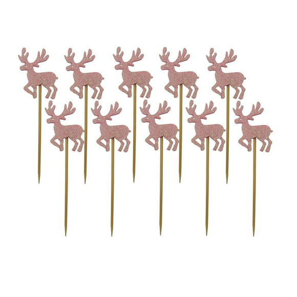 KLKCMS 10pcs Christmas Deer Shaped Cake Topper Cake Insert decoration of cake Birthday Party Christmas Supplies 3..3cm - Pink