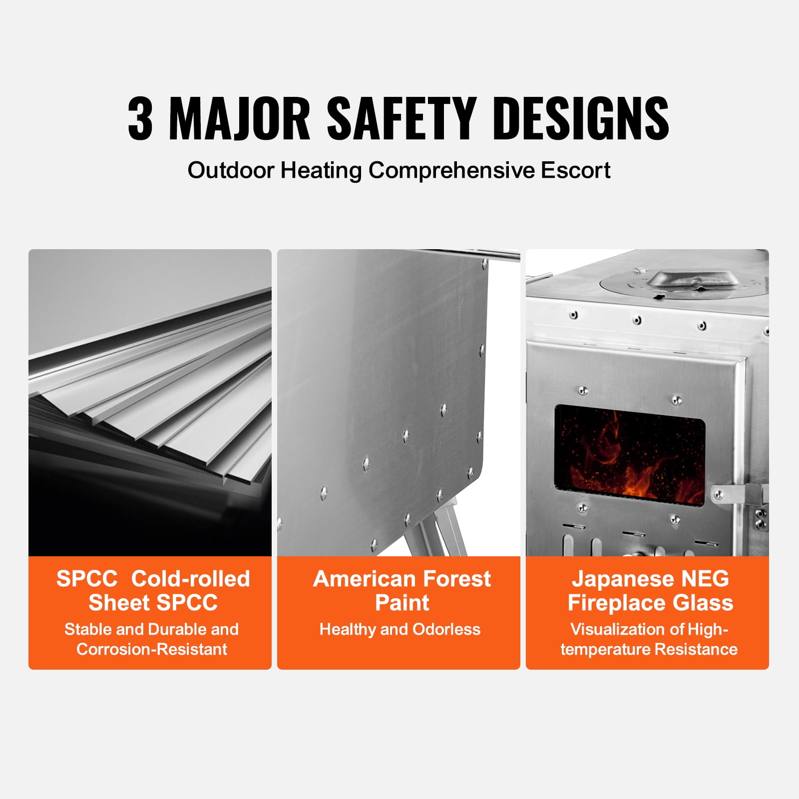 VEVOR Wood Stove, 86 inch, Stainless Steel Camping Tent Stove, Portable Wood Burning Stove with Chimney Pipes & Gloves, 1646in³Firebox Hot Tent Stove for Outdoor Cooking and Heating with 8 Pipes