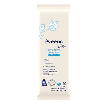 Aveeno Baby Sensitive All Over Wipes, Paraben- & Fragrance-free, 10 ct