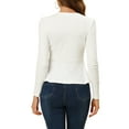 thumbnail image 3 of INSPIRE CHIC Women's Casual Round Neck Puff Long Sleeve Button Decor Peplum Blouse M White, 3 of 5