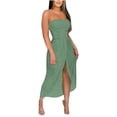 thumbnail image 2 of TAGOLD Womens Sleeveless Neck Dress Solid Color Tube Top Elastic Slit Ruffle Summer Light Wear, 2 of 4