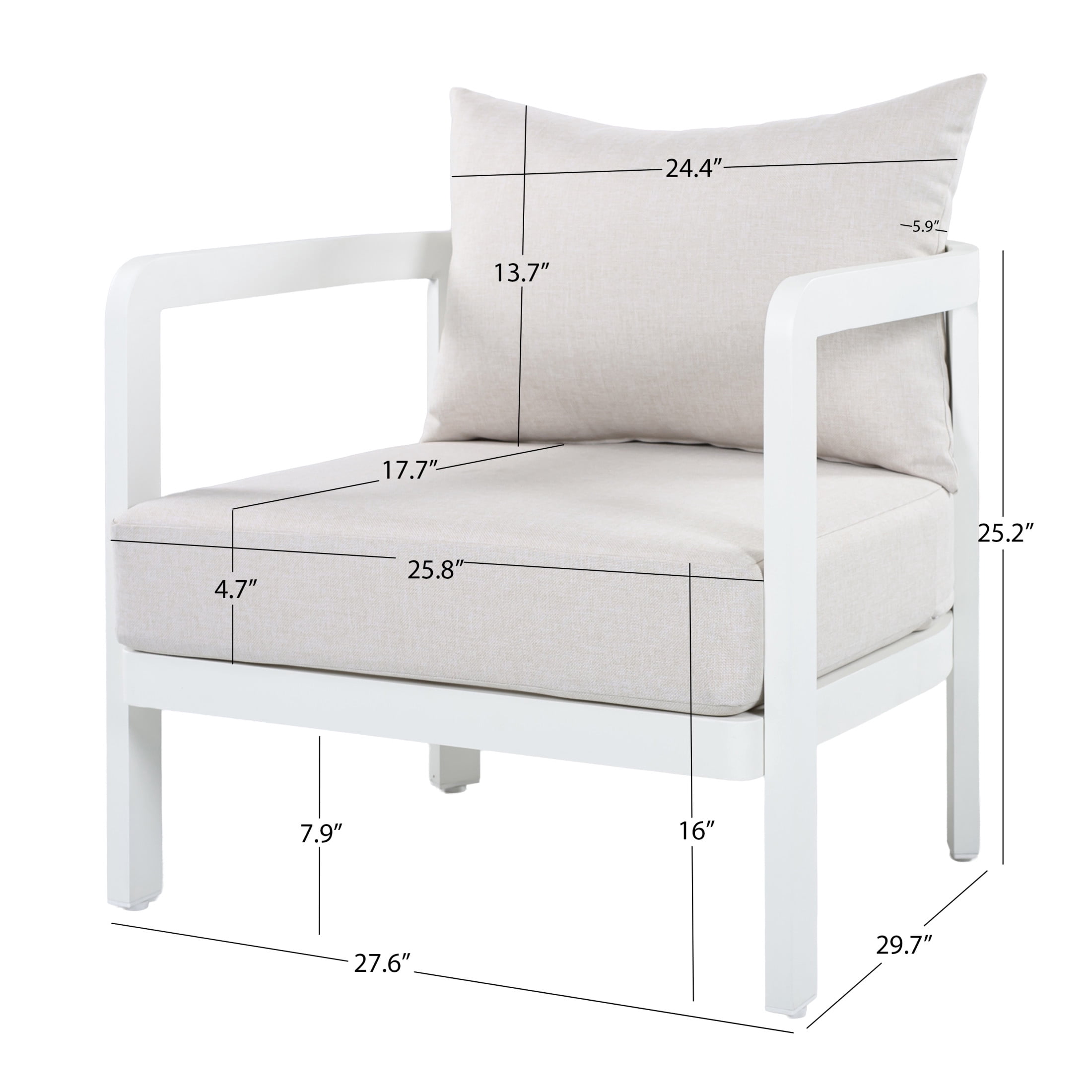 Christopher Knight Home Outdoor Lounge Chair, Aluminum Frame with Cushions, White + Beige