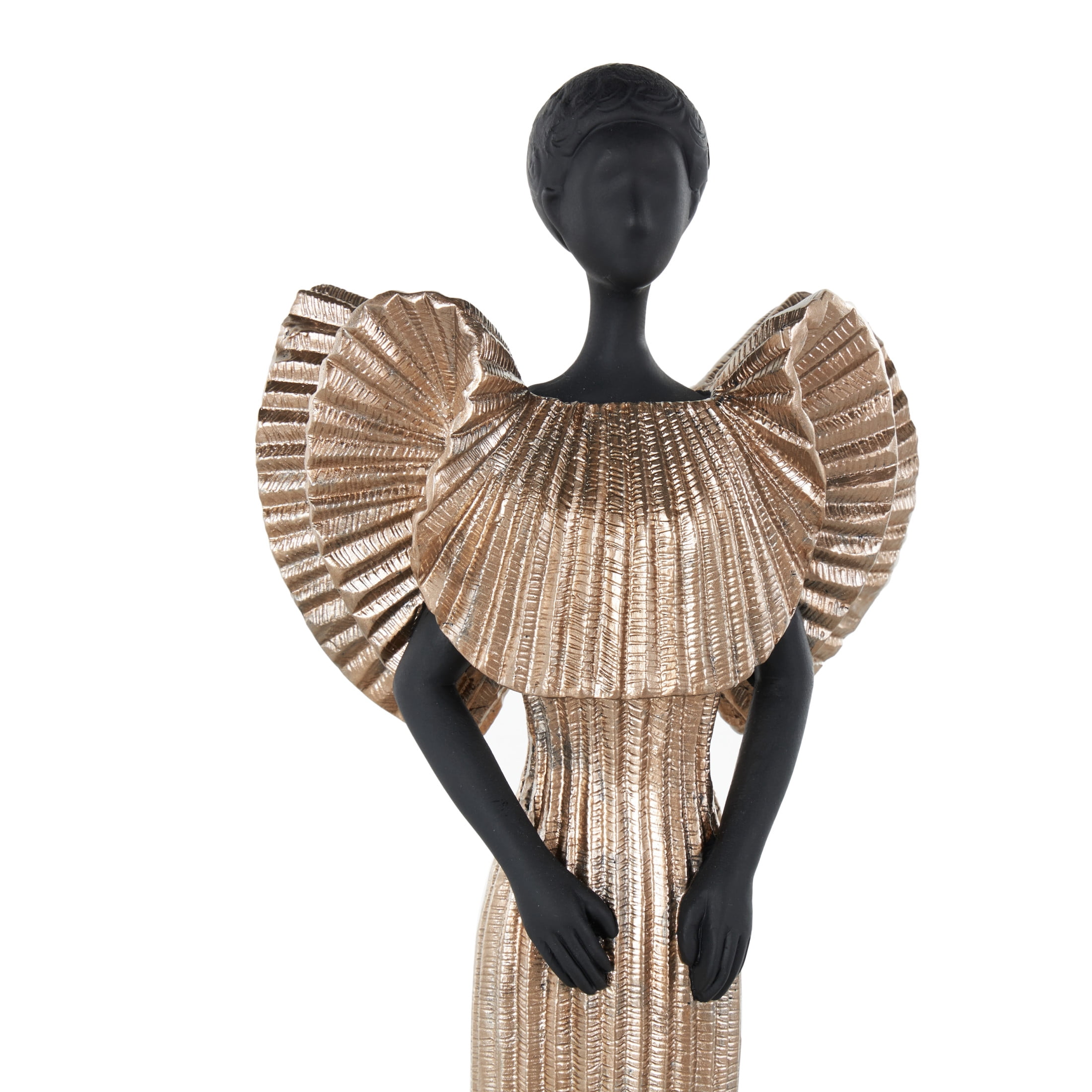 5" x 17" Black Polyresin Woman Sculpture with Ivory Dress, by DecMode