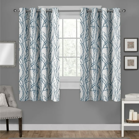 Set of 2 63"x54" Branches Linen Blend Grommet Top Window Curtain Panel Teal - Exclusive Home