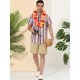 thumbnail image 3 of Lars Amadeus Camisa de manga corta con estampado de rayas irregulares de verano para hombre Camisa de playa con botones Caqui Blanco S Unique Bargains Camisas, 3 of 6