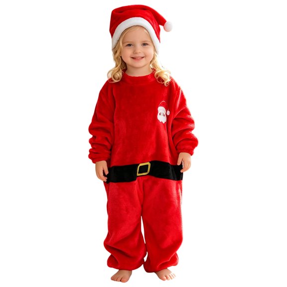HNMKIU Children Christmas Jumpsuit Boys Girls Long Sleeve Cartoon Prints Romper Jumpsuit Clothes Christmas Outfit Red - 3-6 Months